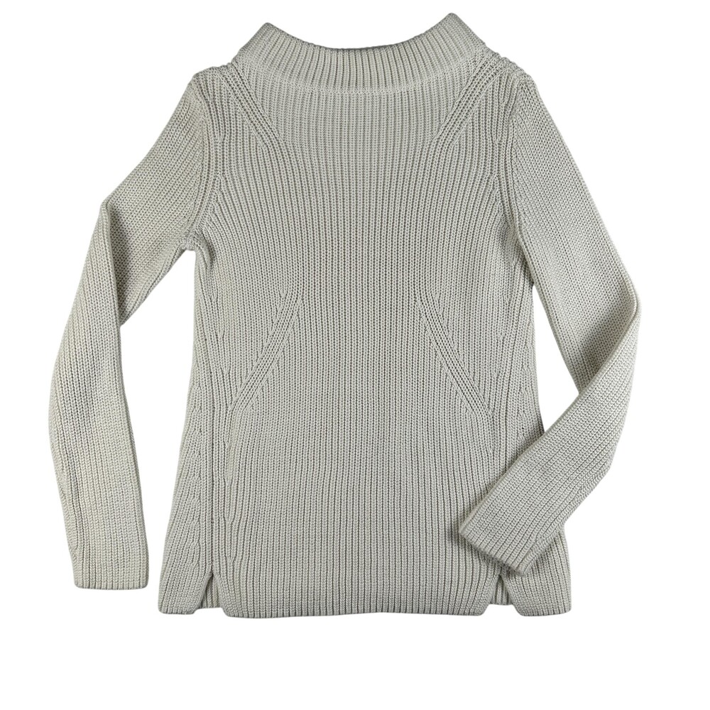 Talbots Sweater Womens Small White 100% Cotton Mock Neck Ribbed Knit Pullover